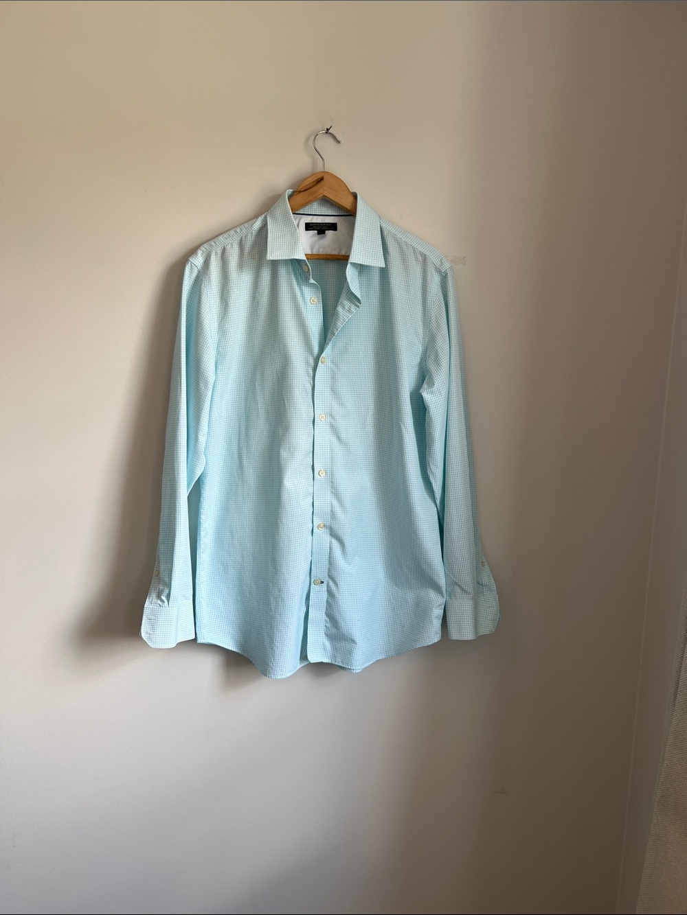 Banana Republic Non-Iron Slim Fit Aqua Graph Check Shirt - Size Large Cotton - Picture 3 of 9